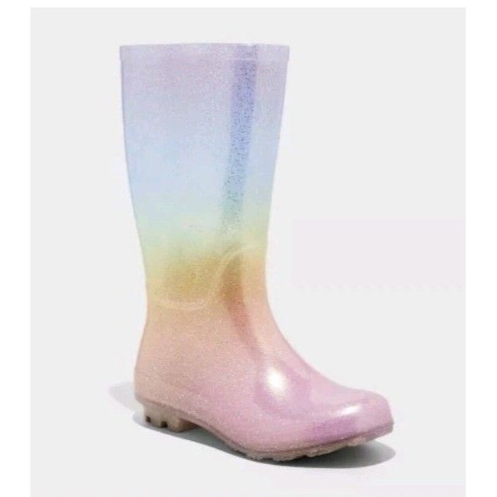 Cat & Jack Girl’s Waterproof Treaded Pink CeCe Glitter Rain Boots Size 6